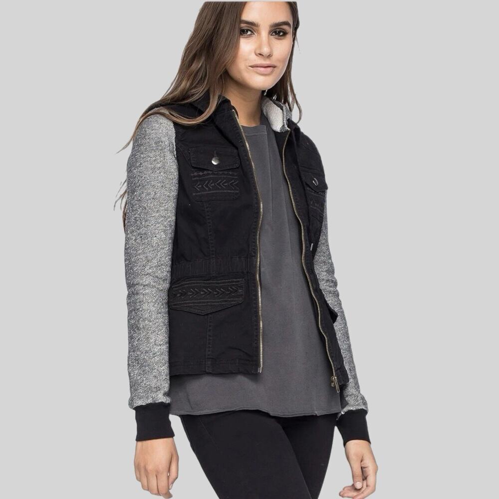 Rip Curl Womens Foxwood Jacket Women M Black Denim And Knit Hooded Whimsygoth